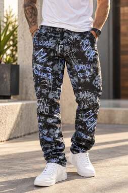 Cipo & Baxx Slim Fit Graffiti Jeans Size 40 Black Blue Streetwear Pants